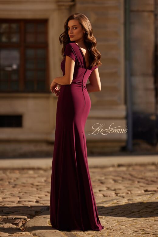 La Femme 30874 Ruched Bodice Cap Sleeve Dress