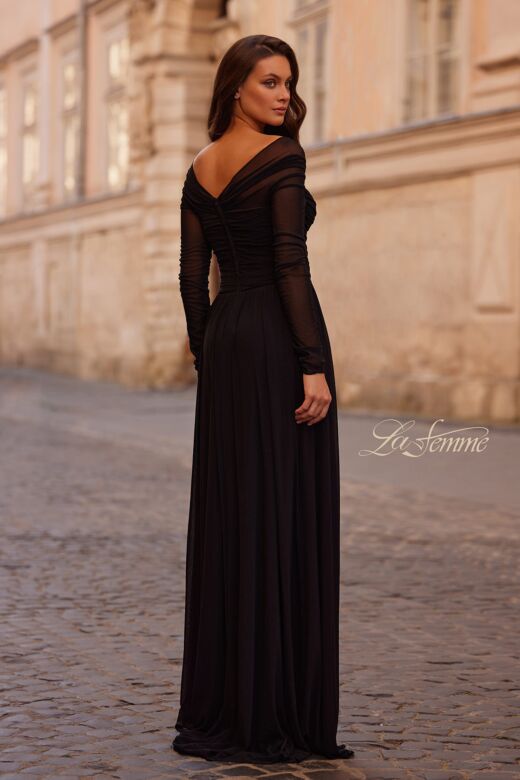 La Femme 32722 Ruched Bodice Off The Shoulder A-Line Dress