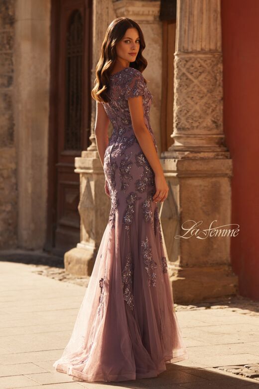 La Femme 32940 Short Sleeve V-Neck Mermaid Dress