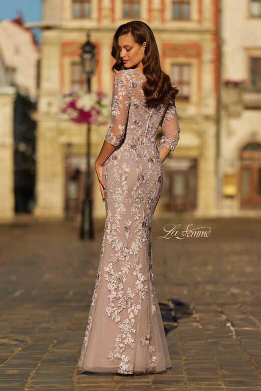La Femme 31464 Mauve Three-Quarter Sleeve Dress