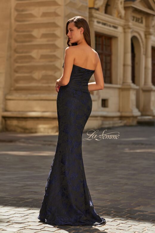 La Femme 33539 Navy Strapless Brocade Dress
