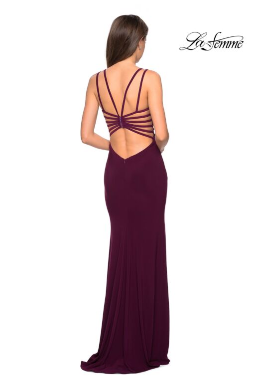La Femme 27072 Figure-Hugging Side-Slit Strappy Back Dress