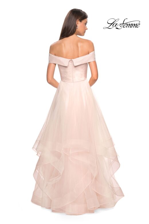La Femme 27224 Foldover Off-The-Shoulder Neckline A-Line Dress