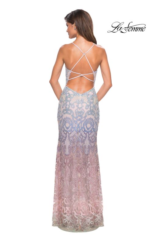 La Femme 27609 Plunging Neckline Ombre Lace Dress
