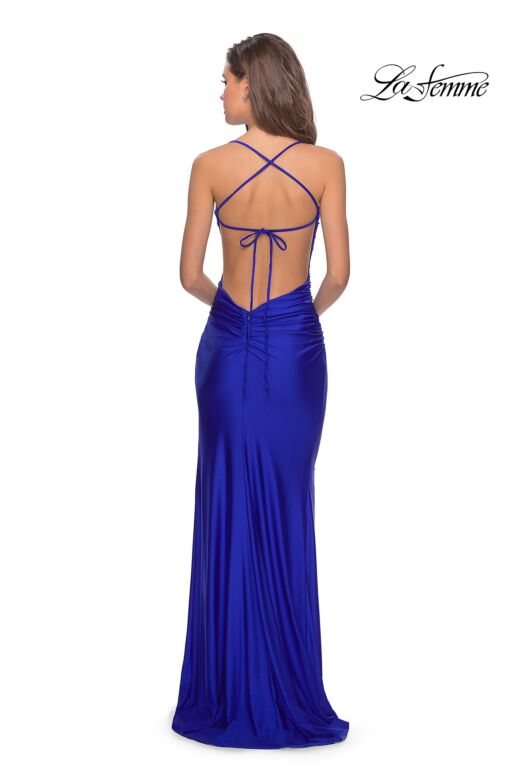 La Femme 28296 Jersey Figure-Hugging Crisscross Tie Back Dress
