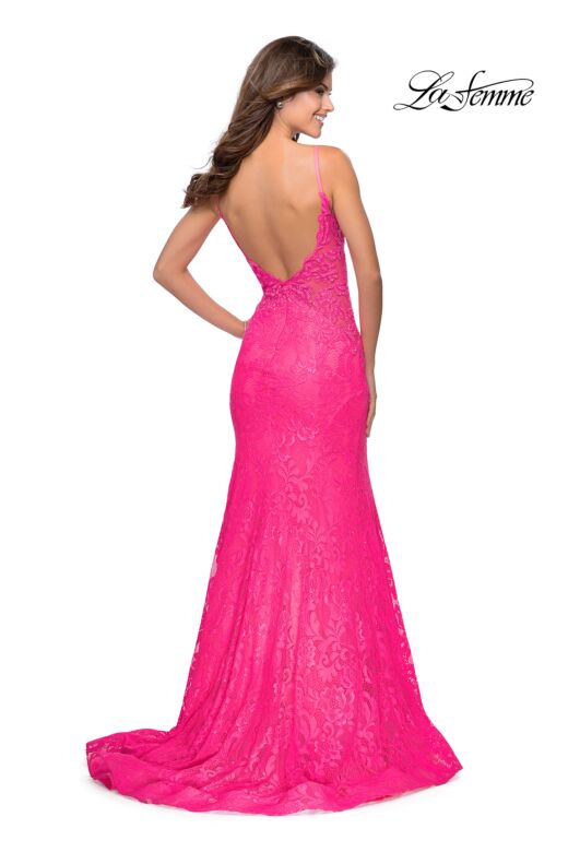 La Femme 28355 Bare Back Illusion Sides Lace Dress