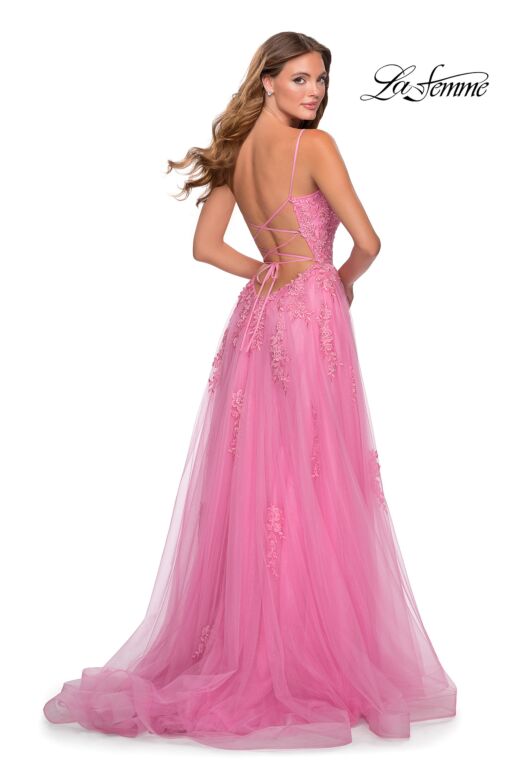 La Femme 28470 Lace-Up Back Embroidered Dress