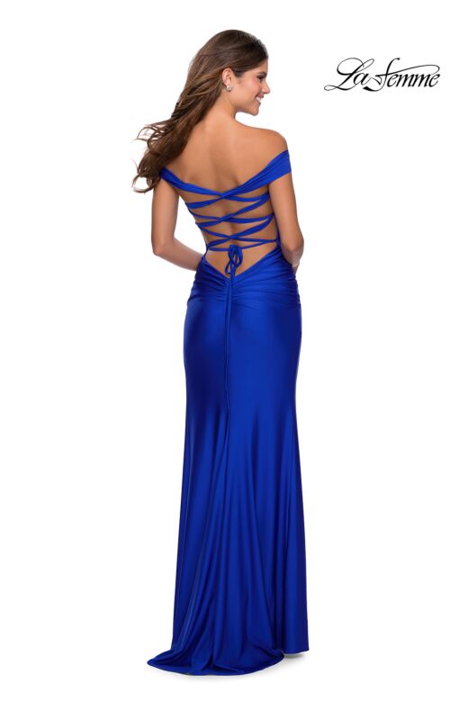 La Femme 28506 Lace-Up Back Off The Shoulder Dress