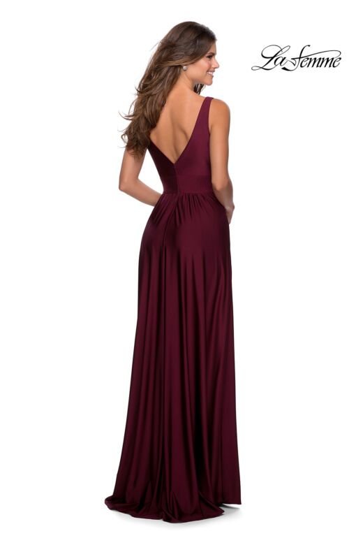 La Femme 28547 Ruched Bodice Empire Waist Stretch Jersey Dress