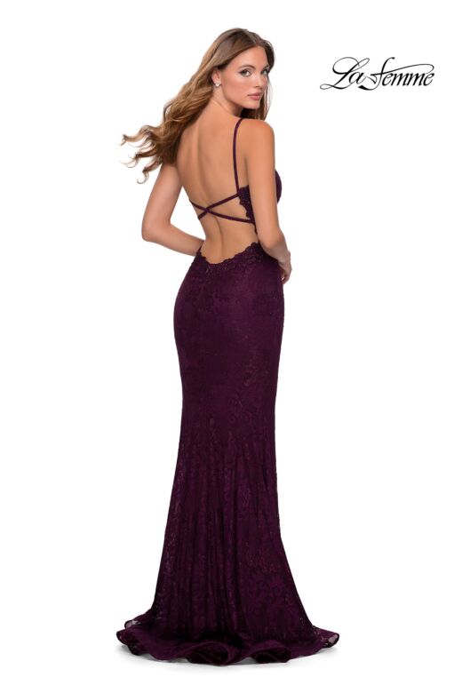 La Femme 28556 Plunging Neckline Strappy Back Dress