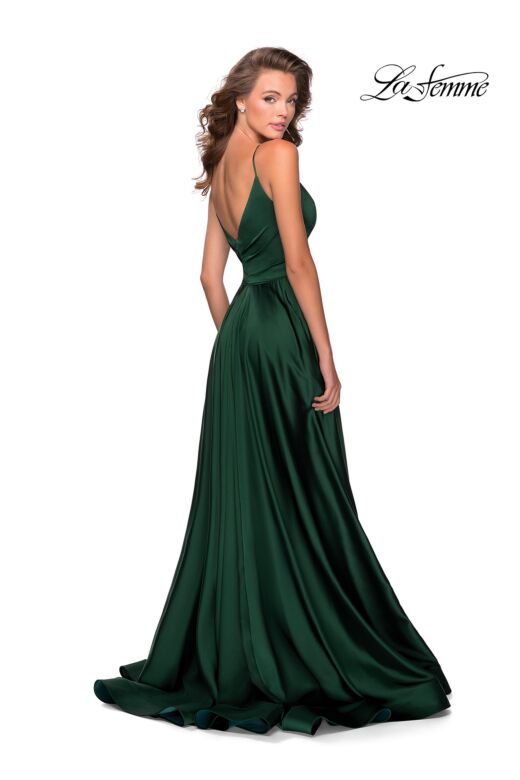La Femme 28607 Low Back Spaghetti Straps V-Neck Dress