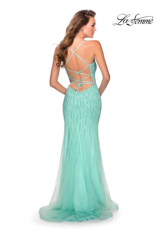 La Femme 28622 Lace-Up Back Embellished Dress