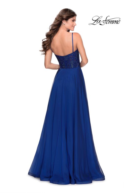 La Femme 28664 Rhinestone-Embellished V-Neckline Dress