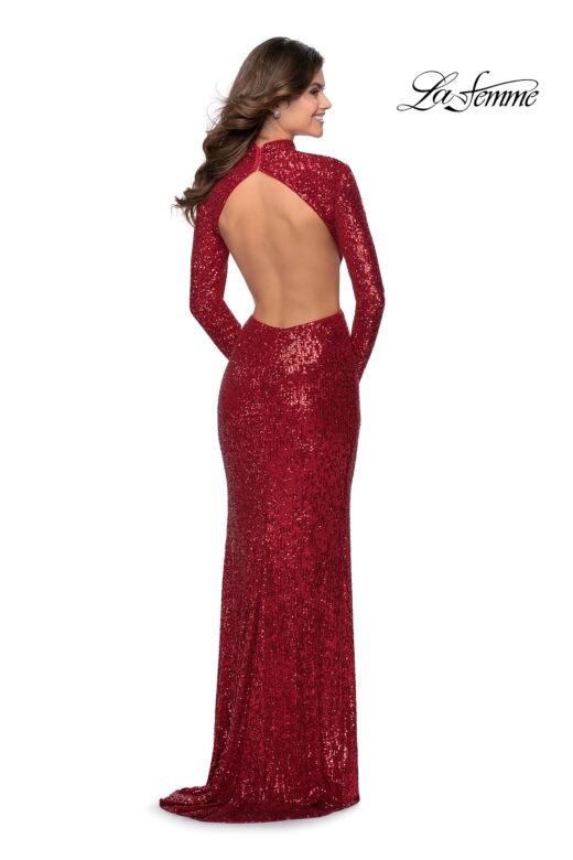 La Femme 28771 Exposed Back High Neck Dress