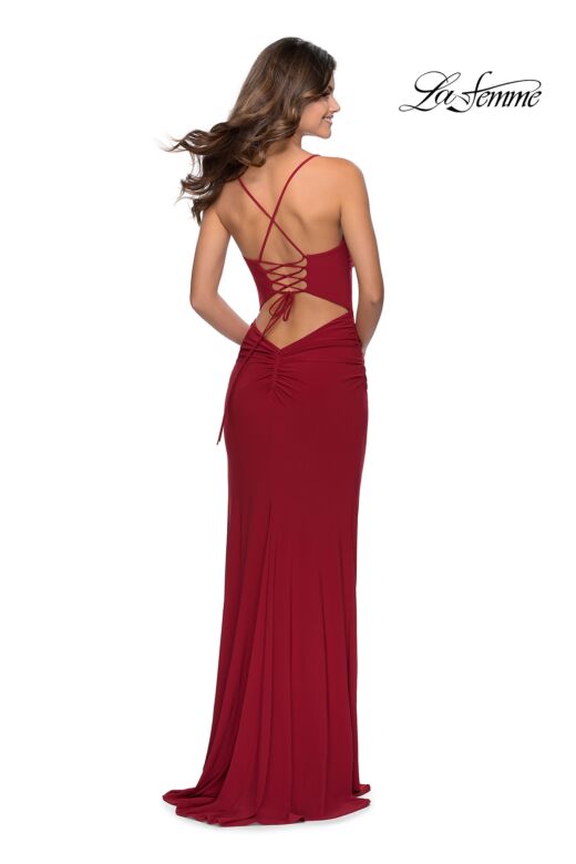 La Femme 28792 Lace-Up Back Slit Skirt Dress