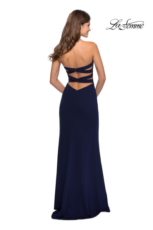 La Femme 28835 Strappy Back High Slit Strapless Dress