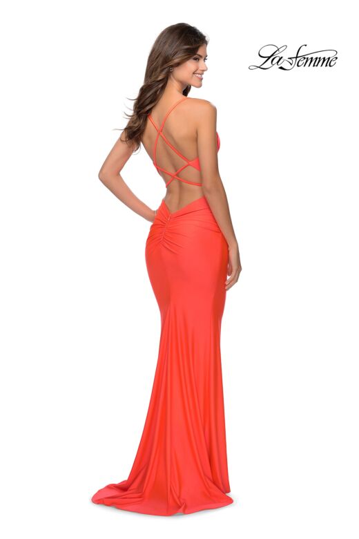 La Femme 29020 Draped Neckline Crisscross Back Jersey Dress