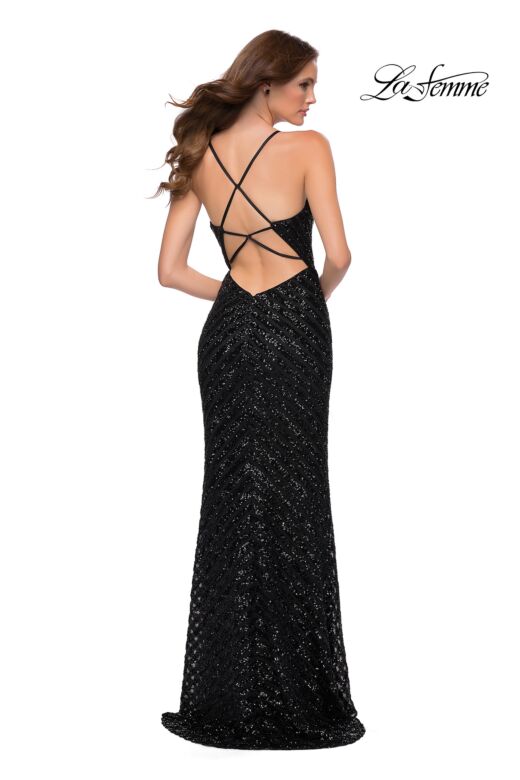 La Femme 29642 Sequin V-Neck Strappy Back Dress