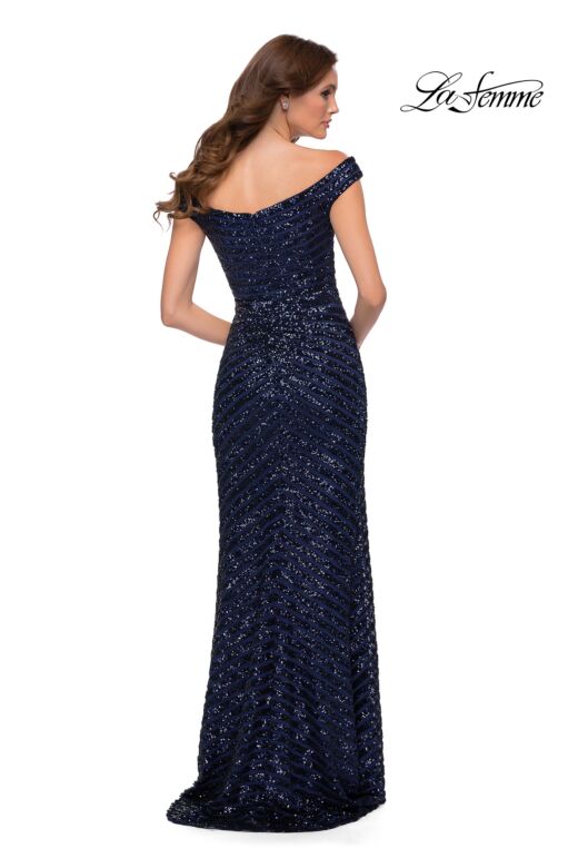 La Femme 29653 Foldover Off-The-Shoulder V-Neckline Slim-Fit Dress