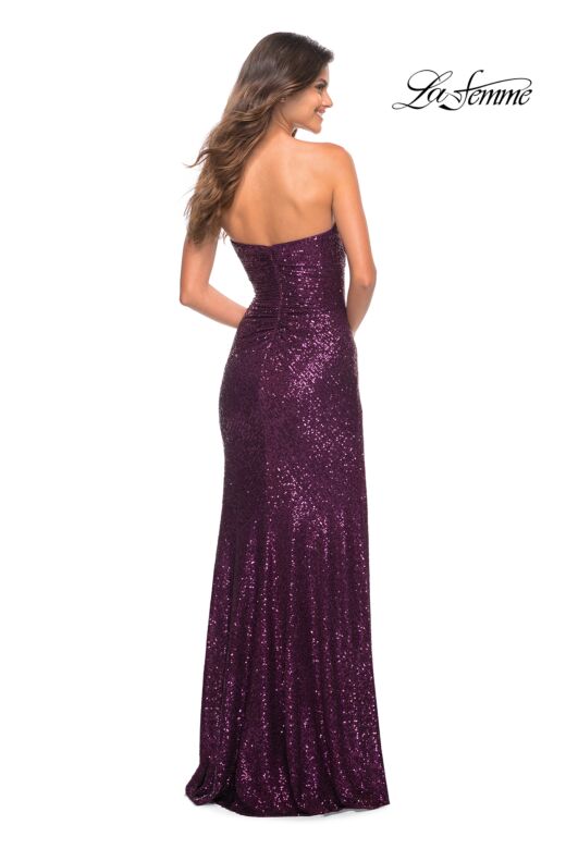 La Femme 29675 High Slit Strapless Ruched Sequin Dress