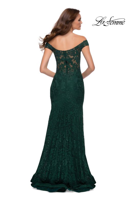 La Femme 29693 High Slit Off-The-Shoulder Lace Dress
