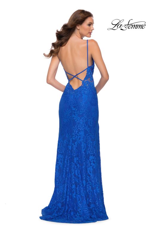 La Femme 29842 Lace High Slit Strappy Back Dress