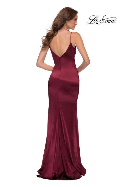 La Femme 29960 Spaghetti Strap V-Neck Satin Dress