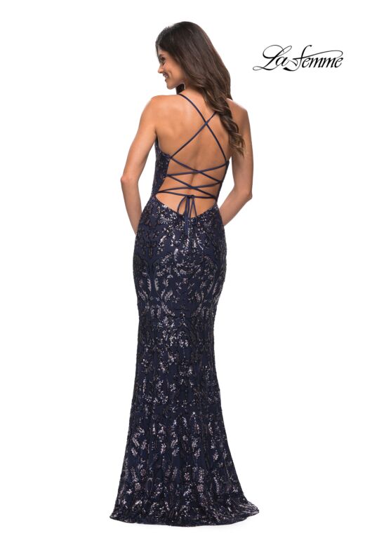 La Femme 30150 Sweetheart Neckline Lace-Up Sequin Dress