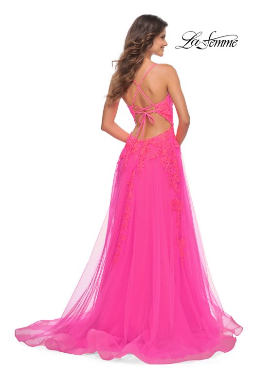 La Femme 30303 Floral Appliques Lace-Up Back Dress