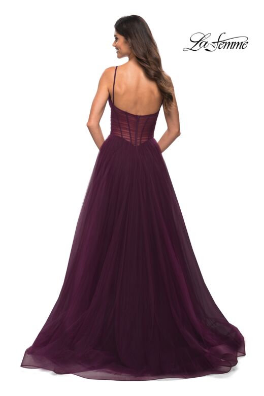 La Femme 30334 Ruched Illusion Corset High Slit Dress