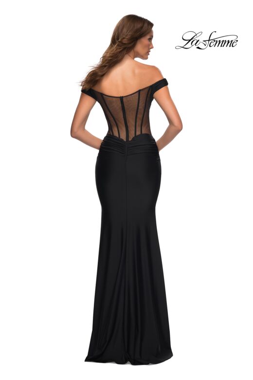 La Femme 30449 Sheer Corset Back Off-The-Shoulder Dress