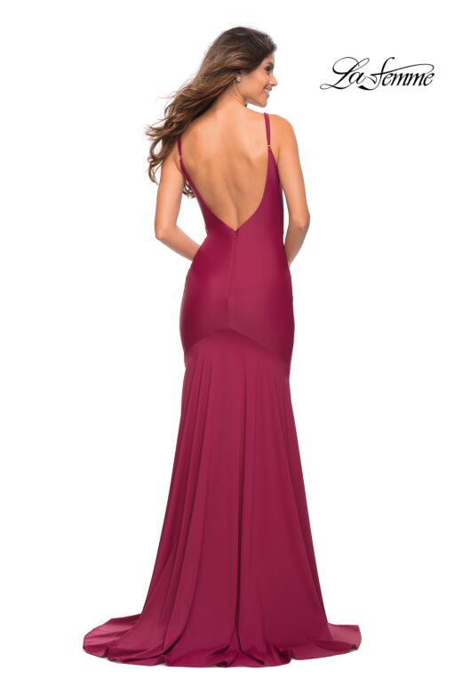 La Femme 30458 Luxe Jersey Low V-Back Slight Scoop Neckline Dress