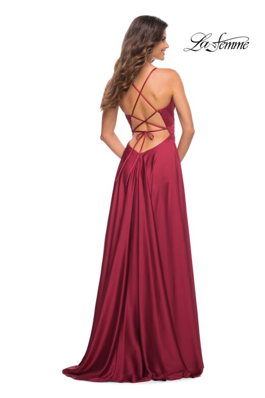 La Femme 30512 Satin A-Line Ruched Crisscross Bodice Dress