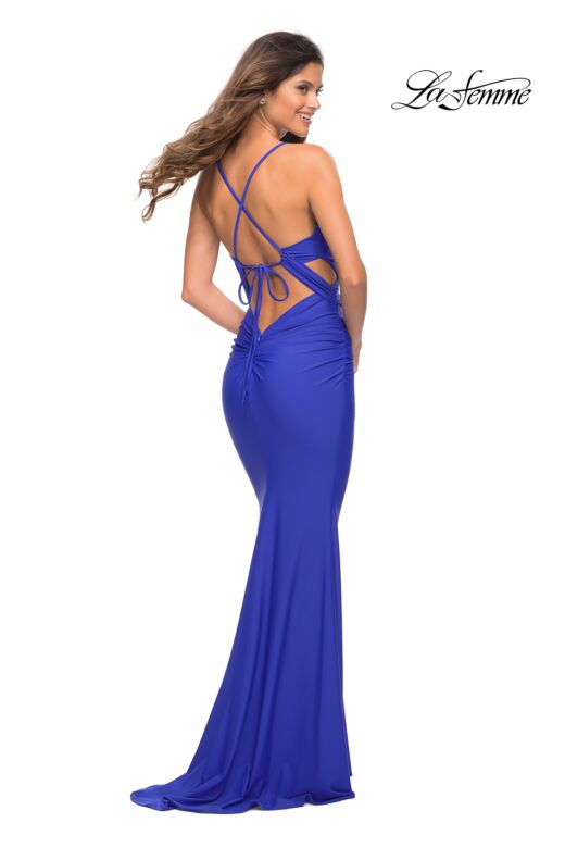 La Femme 30545 Plunging Neck Ruched Cutout Dress