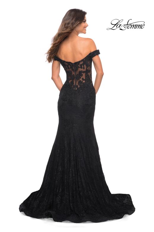 La Femme 30564 Sheer Back Off-The-Shoulder Neck Dress