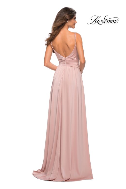 La Femme 30571 Jersey Ruched Crisscross A-Line Dress