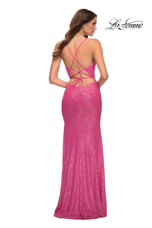 La Femme 30607 Sequin Faux-Wrap Skirt Lace-Up Back Dress