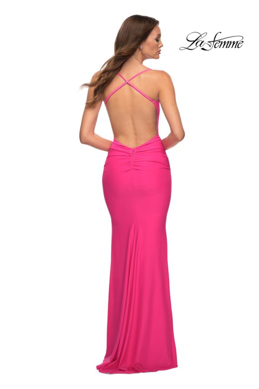 La Femme 30611 Knotted Waist Criss Cross Back Dress