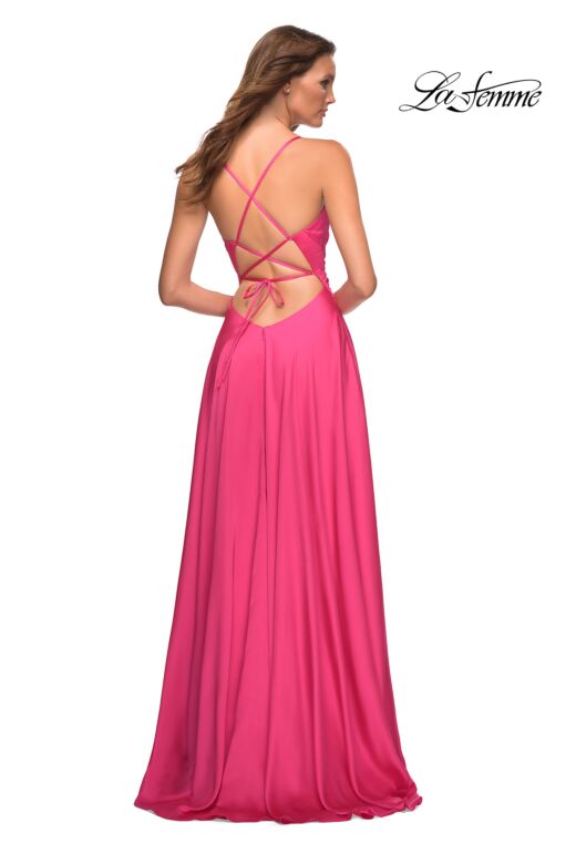 La Femme 30616 Crisscross Ruched Bodice Lace-Up Dress