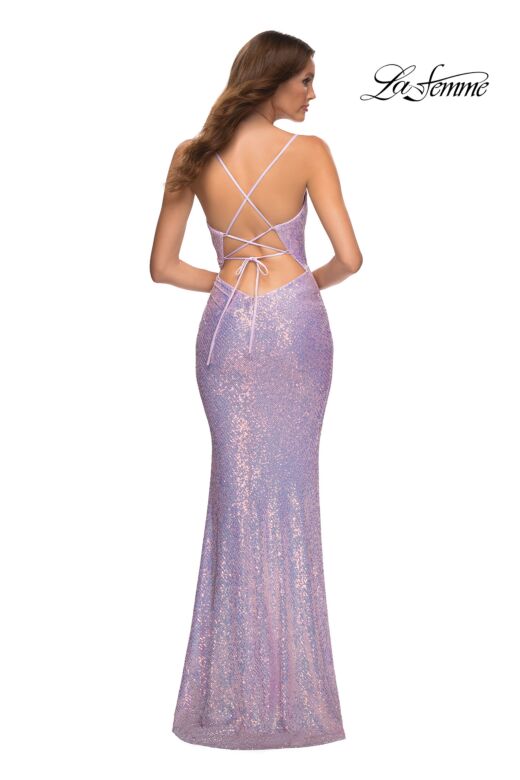 La Femme 30622 Surplice Sequin Open Lace-Up Strappy Dress