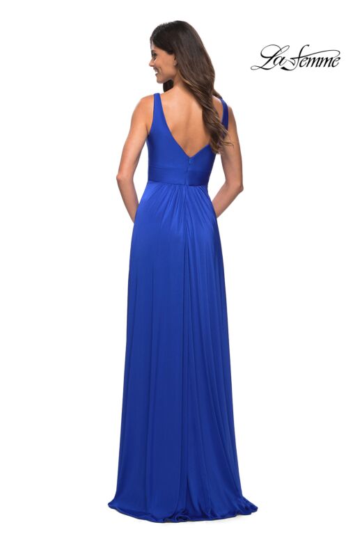 La Femme 30641 Low V-Back Side Thigh-High Slit Jersey Dress