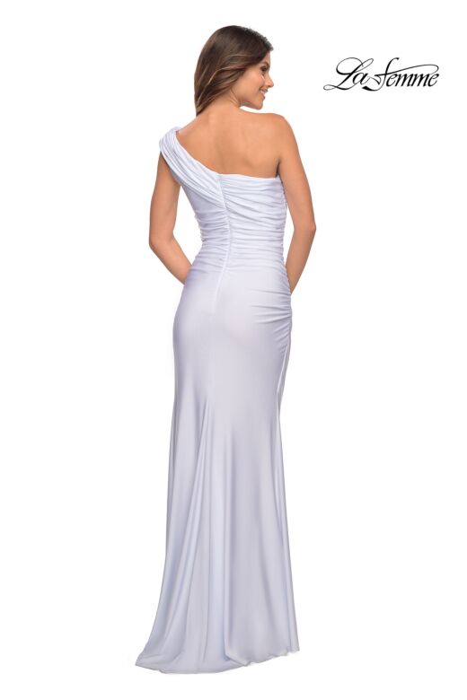 La Femme 30645 High Slit Ruched One Shoulder Dress