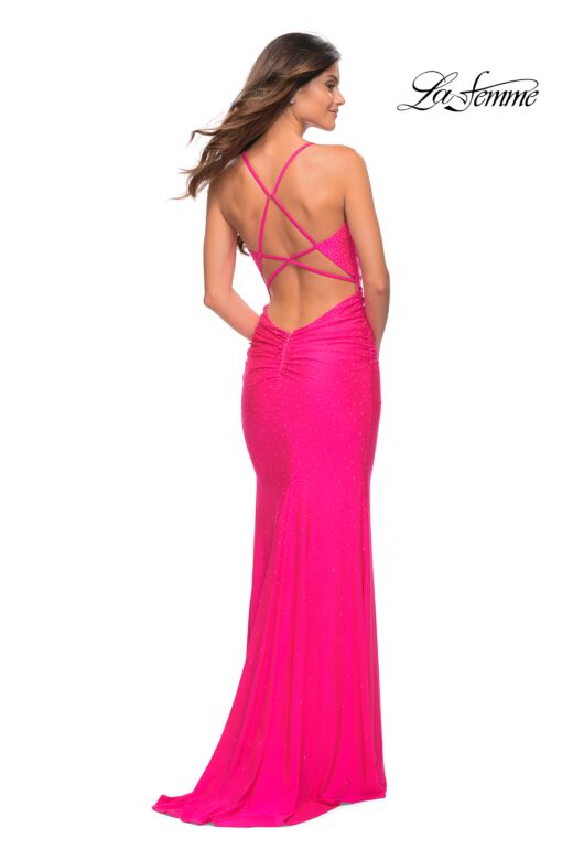 La Femme 30658 Lace-Up Back Cowl Neck Embellished Dress