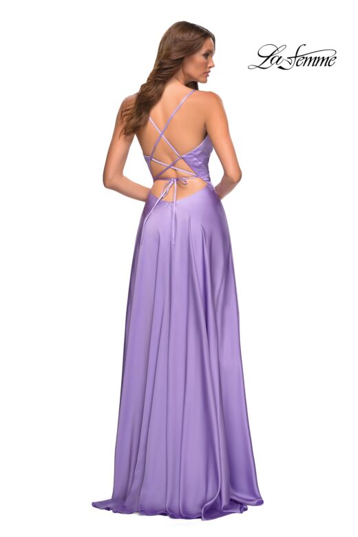 La Femme 30662 Lace-Up Satin Ruched Crisscross Bodice Dress