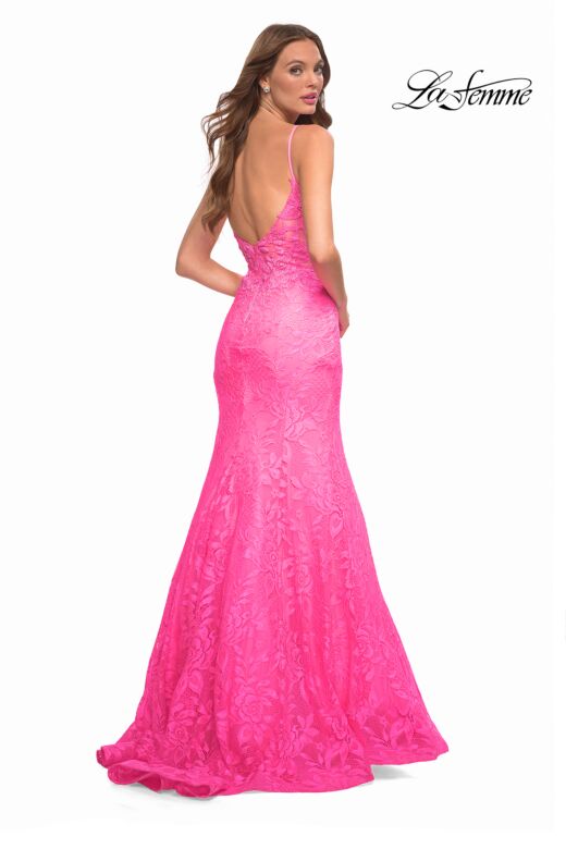 La Femme 30663 Plunging Neckline Sheer Corset Dress