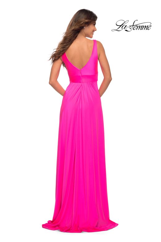 La Femme 30669 A-line Plunging V-Neckline Stretch Jersey Dress