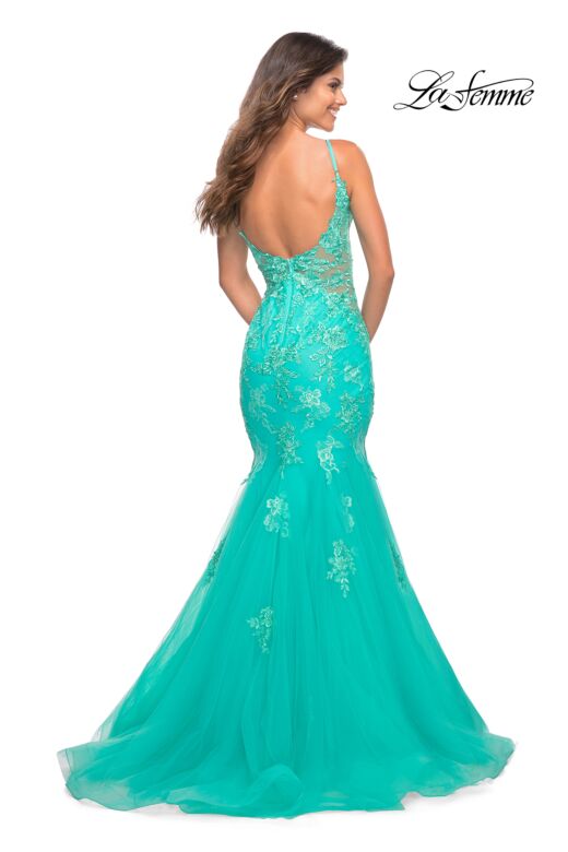 La Femme 30675 Plunging Neckline Scoop Back Dress