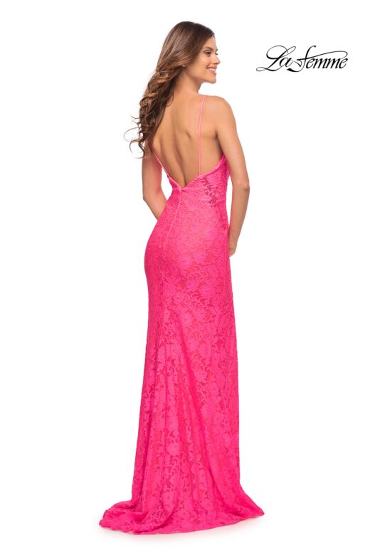 La Femme 30676 Bare Back Hot Fix Lace Dress