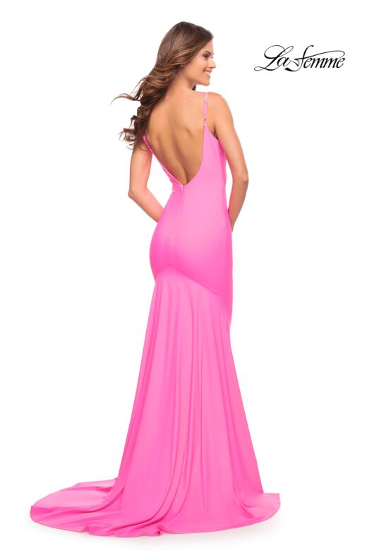 La Femme 30682 Slim-Flare Exposed Low V-Back Luxe Jersey Dress