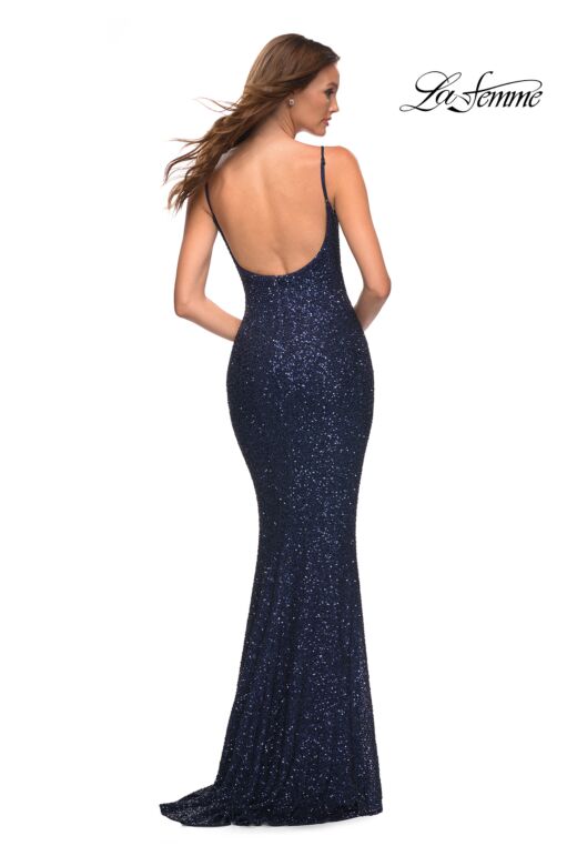 La Femme 30707 Scoop Back Spaghetti Straps Sequin Dress